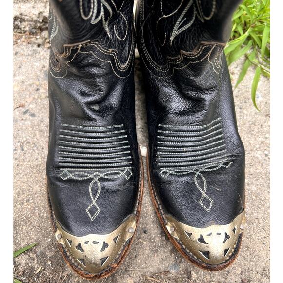 Justin | Women's Vintage Steel Toe Embroidered Leather Cowboy Boots Black Size 7 - Picture 8 of 8